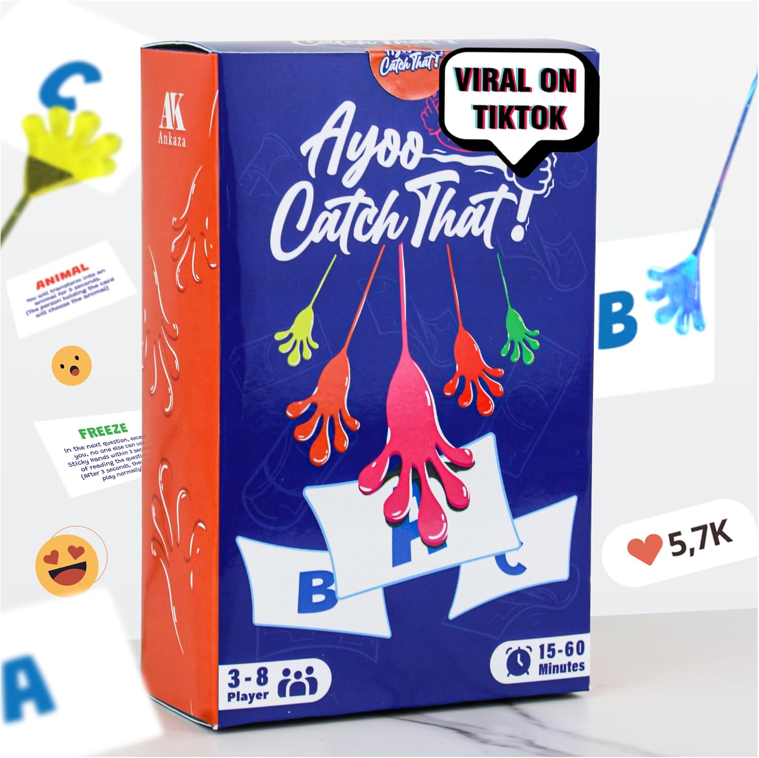 AYOOO Catch That! | Sticky Hands Party Game That Goes Viral 128 Multi‑Themed Trivia & Challenge Cards | Fun, Fast & Travel-Ready | Perfect for Any Party, Anywhere |