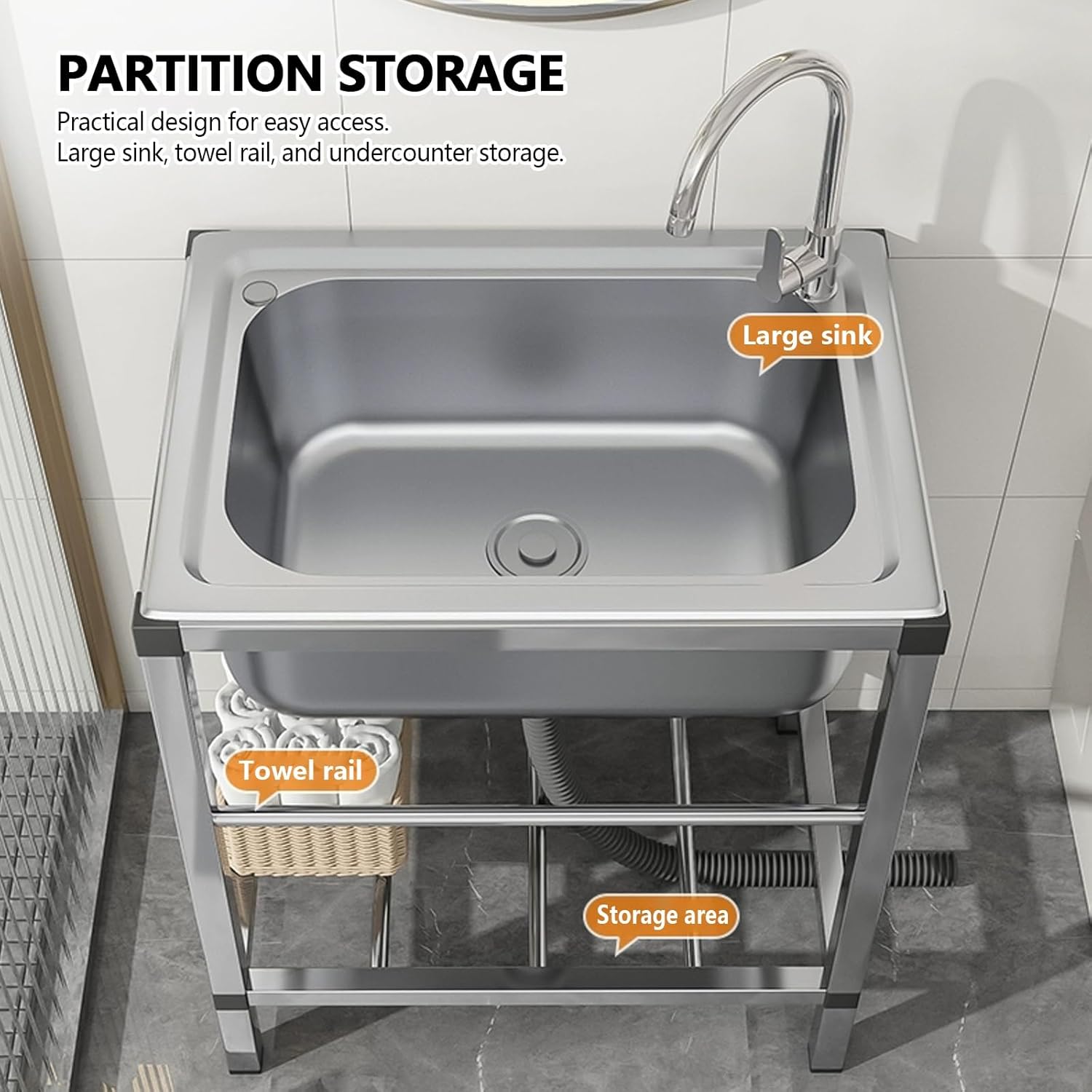 多機能 屋外 ガーデンシンク 、簡易式 洗面台、置き場付き シングルシンク、シンク おしゃれ 台所 流し，高さ調整、蛇口 360度、