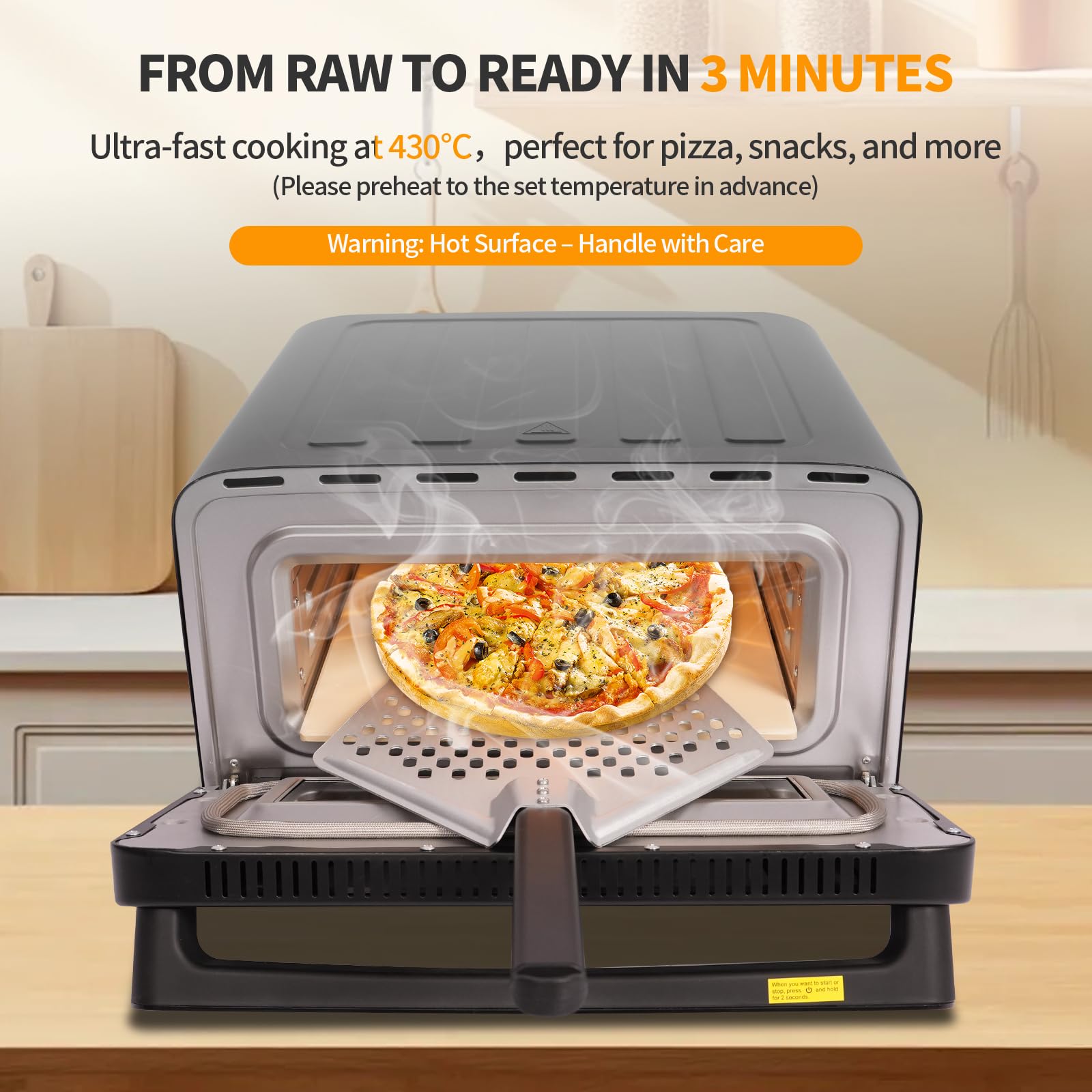Four à Pizza électrique | Four à Pizza en Acier Inoxydable écran Tactile, Cuisson à 430°C max avec Pelle à Pizza Coupe Pizza Pierre à Pizza, 2200W max Pizzas de 3 min sans Retourner économie D'énergie