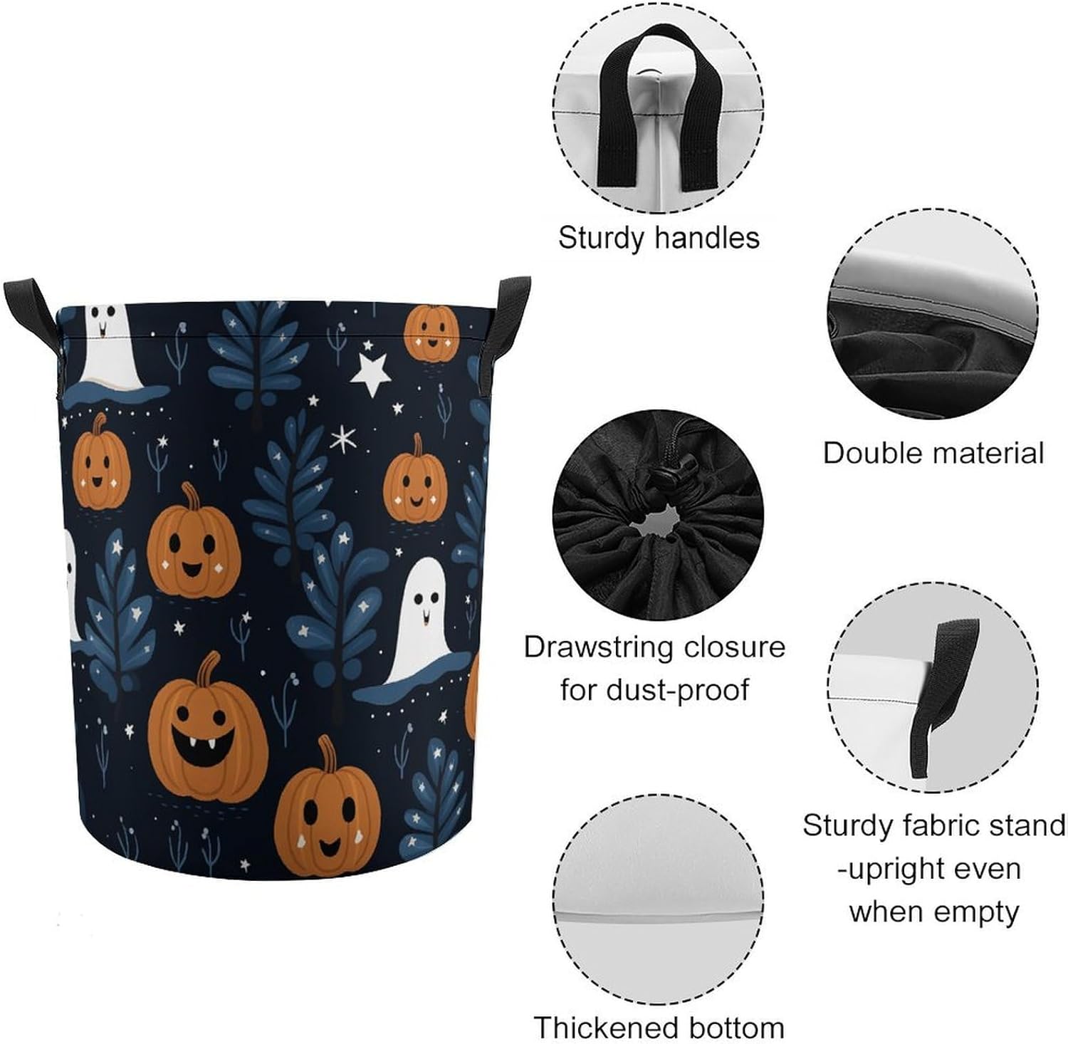 Cartoon Pumpkin Head Laundry Basket Collapsible Clothes Hamper with Reinforced Handles Large Capacity Waterproof Laundry Bag Freestanding Laundry Hamper for Bedroom Bathroom