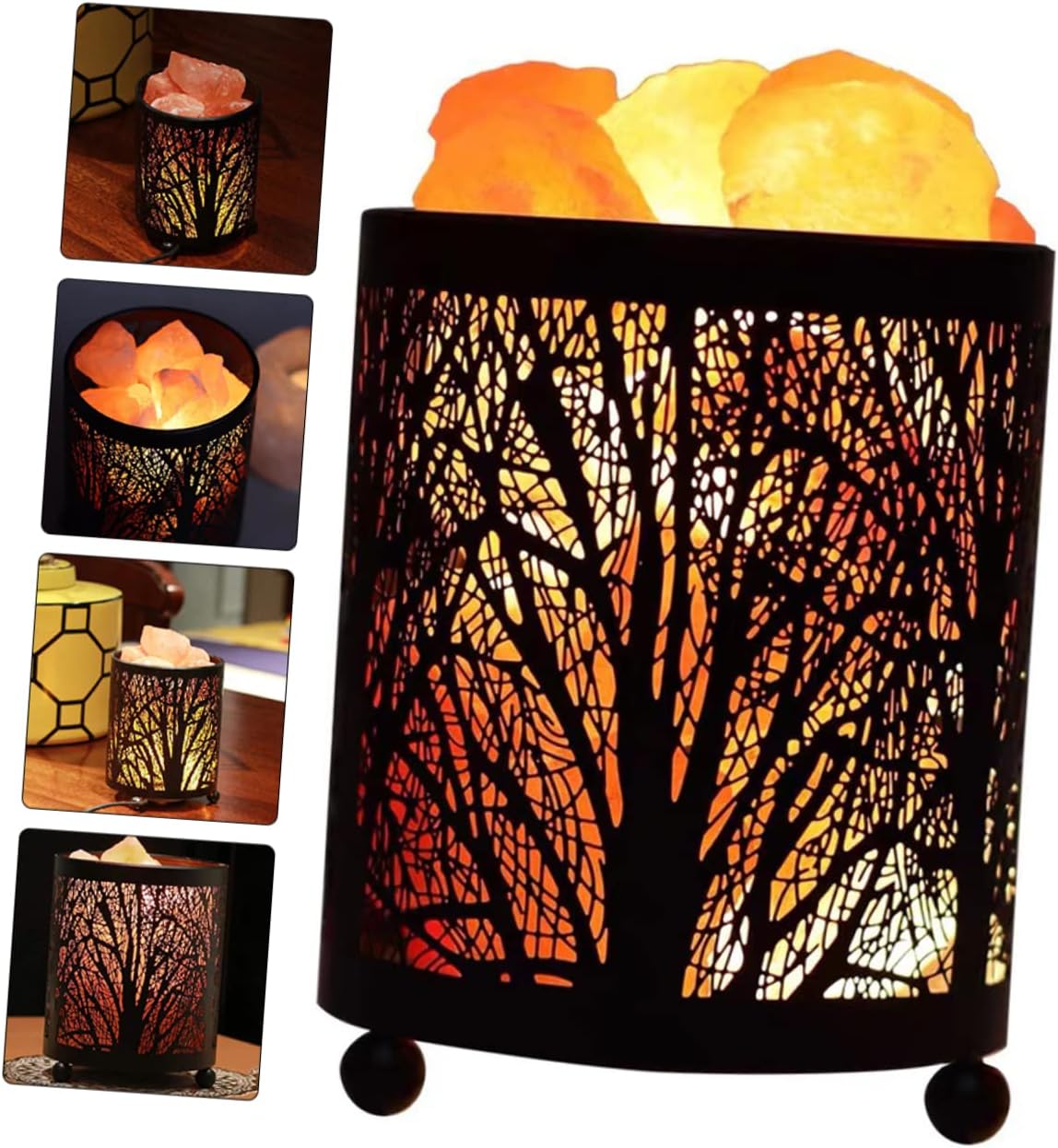 Metal Basket Salt Night Light with Crystal Iron Frame Table Lamp for Bedroom and Living Compact Lightweight Nightstand Lamp with US Plug