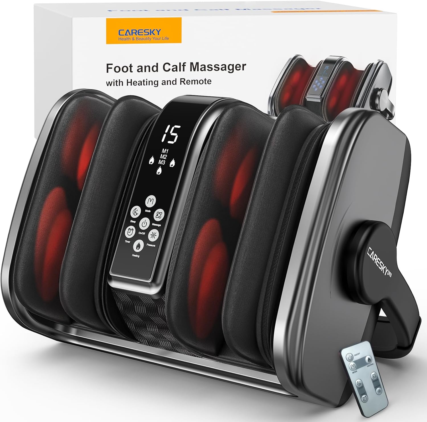 CARESKY® Foot Massager with Heat, FSA?HSA Eligible Shiatsu Foot Massager for Plantar Fasciitis, Neuropathy Pain Relief, Deep Tissue Foot and Calf Massager Grey