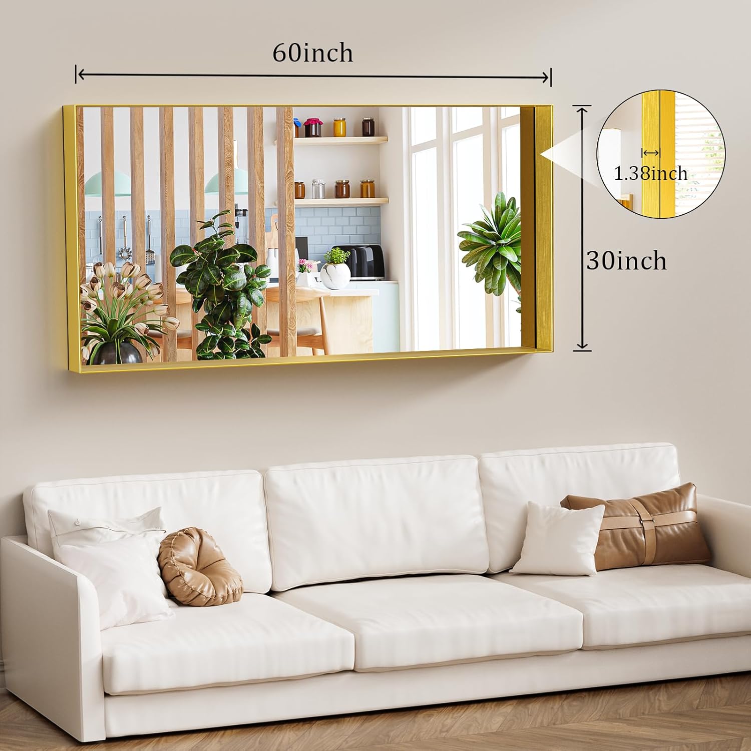 Koonmi 30x60 Inch Metal Framed Bathroom Mirror for Wall, Gold Rectangle Vanity Mirror with Anti-Rust, Shatterproof Tempered Glass, Horizontal/Vertical Hanging for Farmhouse, Bedroom, Entryway