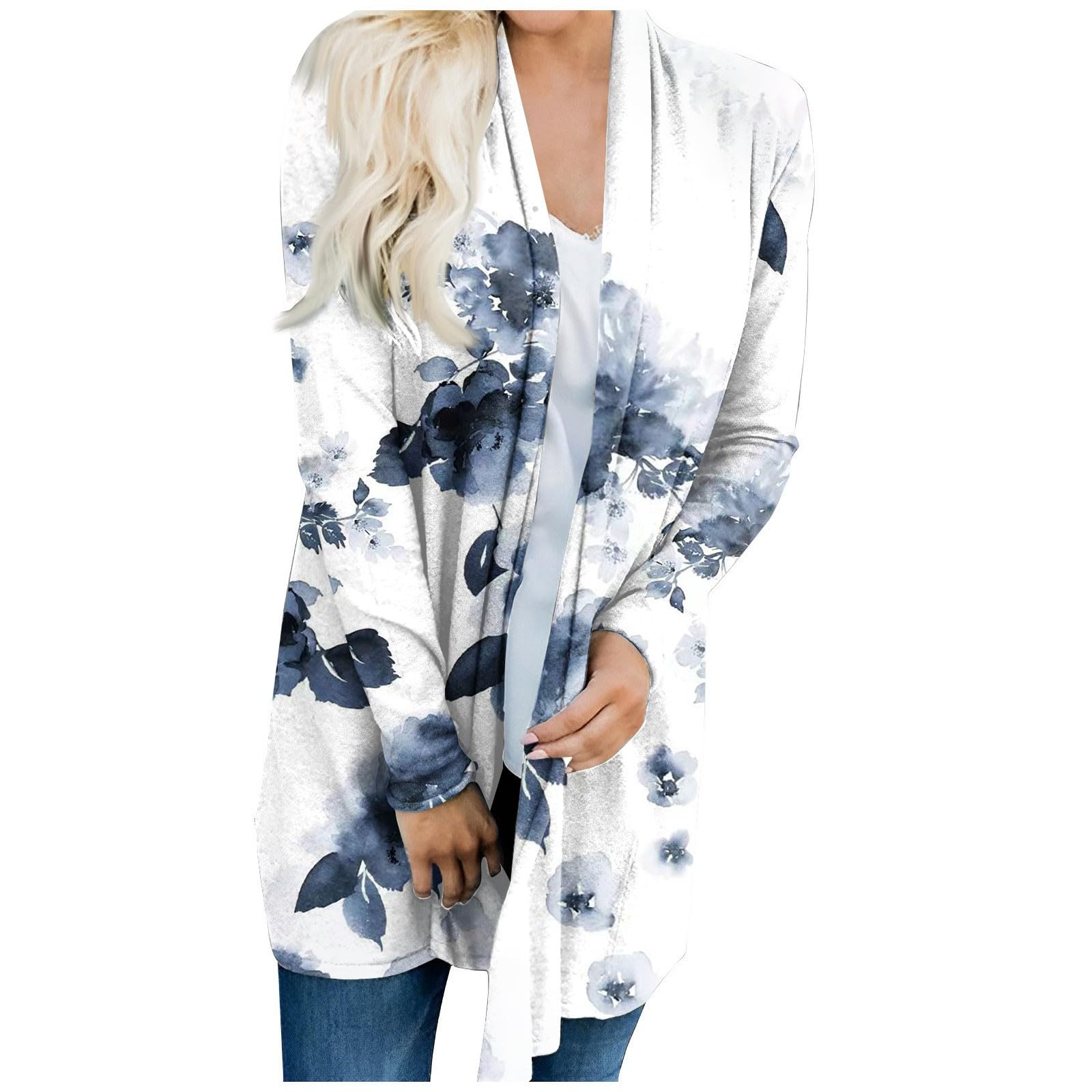 KenvinaCardigan Sweaters for Women Dressy Fall Open Front Long Sleeve Sweater Coat Casual Printed Jacket Loose Outwear Tops
