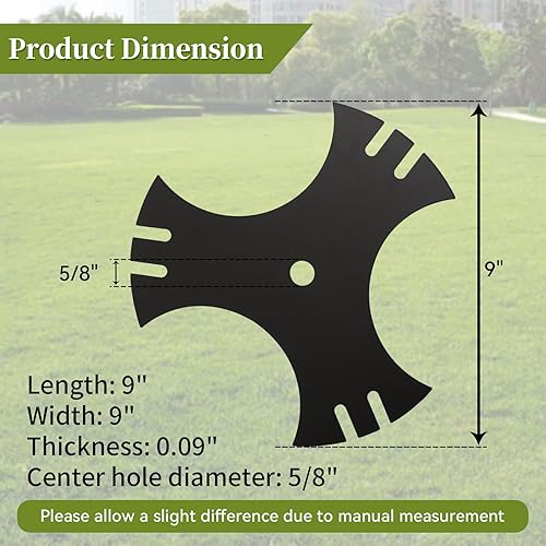 Miniatura 10 de Paquete de 2 cuchillas de bordeadora 781-0748-0637 para Craftsman Edger, 781-0748 de 9 pulgadas, hoja de estrella de 3 lados, orificio central de 58