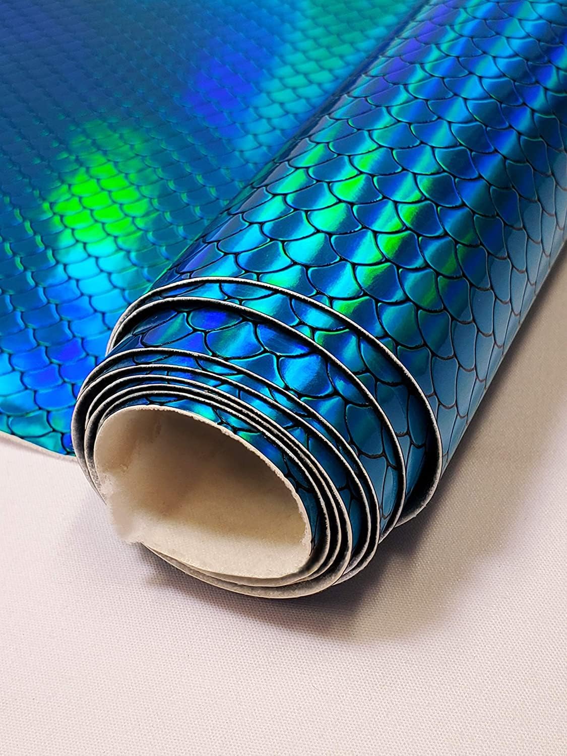 Fabric Empire Vinyl Upholstery Embossed Holographic Mermaid Fish Scale Glossy Fabric 54 Wide Sold by The Yard (Turquoise, Medium Holographic)