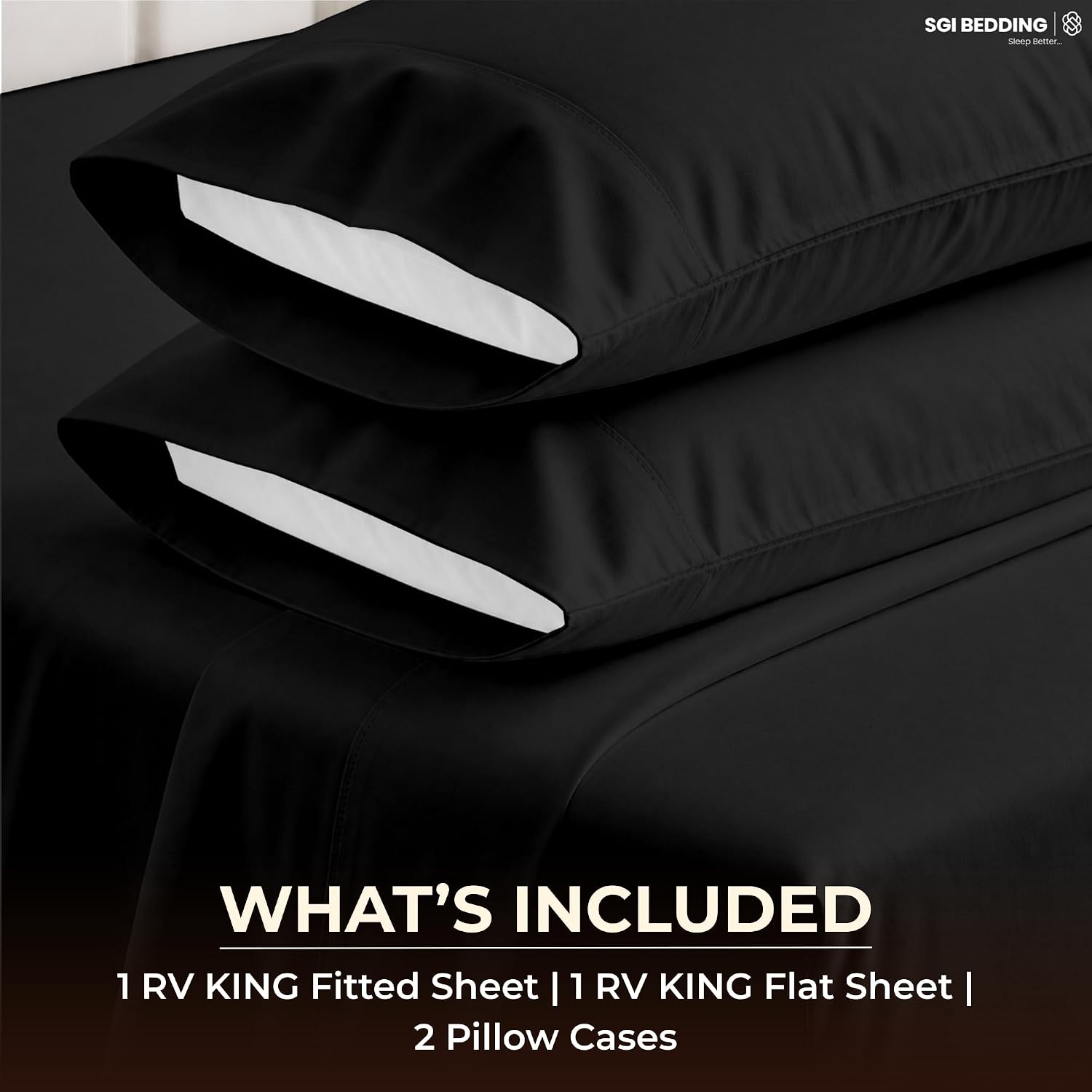 SGI bedding 100% Egyptian Cotton Sheets RV King Size – 600 Thread Count Sheets Set, Soft, Cooling, 15" Deep Pocket, Luxury Hotel Bedding, Breathable, Durable - Black