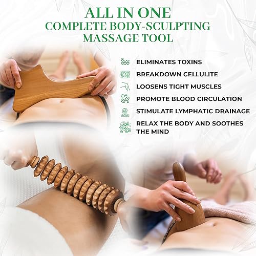 Miniatura 6 de MHM Juego de herramientas de masaje de terapia de madera 8 en 1 para esculpir el cuerpo y drenaje linfático - Kit Maderoterapia Colombiana para