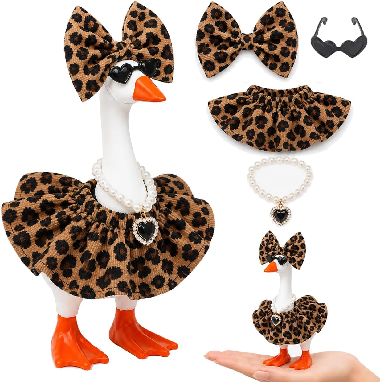 7inch Desk Goose Outfits, Desktop Goose Clothes with Sunglasses & Necklaces, Plush Hoodie Set for Magnetic Goose Statue
