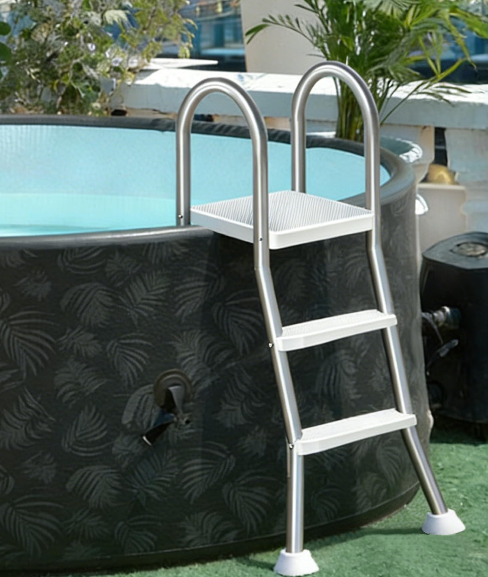 Escalera de 4 Peldaños para Piscinas Elevadas, Escalera de Piscina de Acero Inoxidable de Alta Resistencia, Peldaños Anchos Antideslizantes Capacidad 250 kg para acceder a Piscinas al aire libre