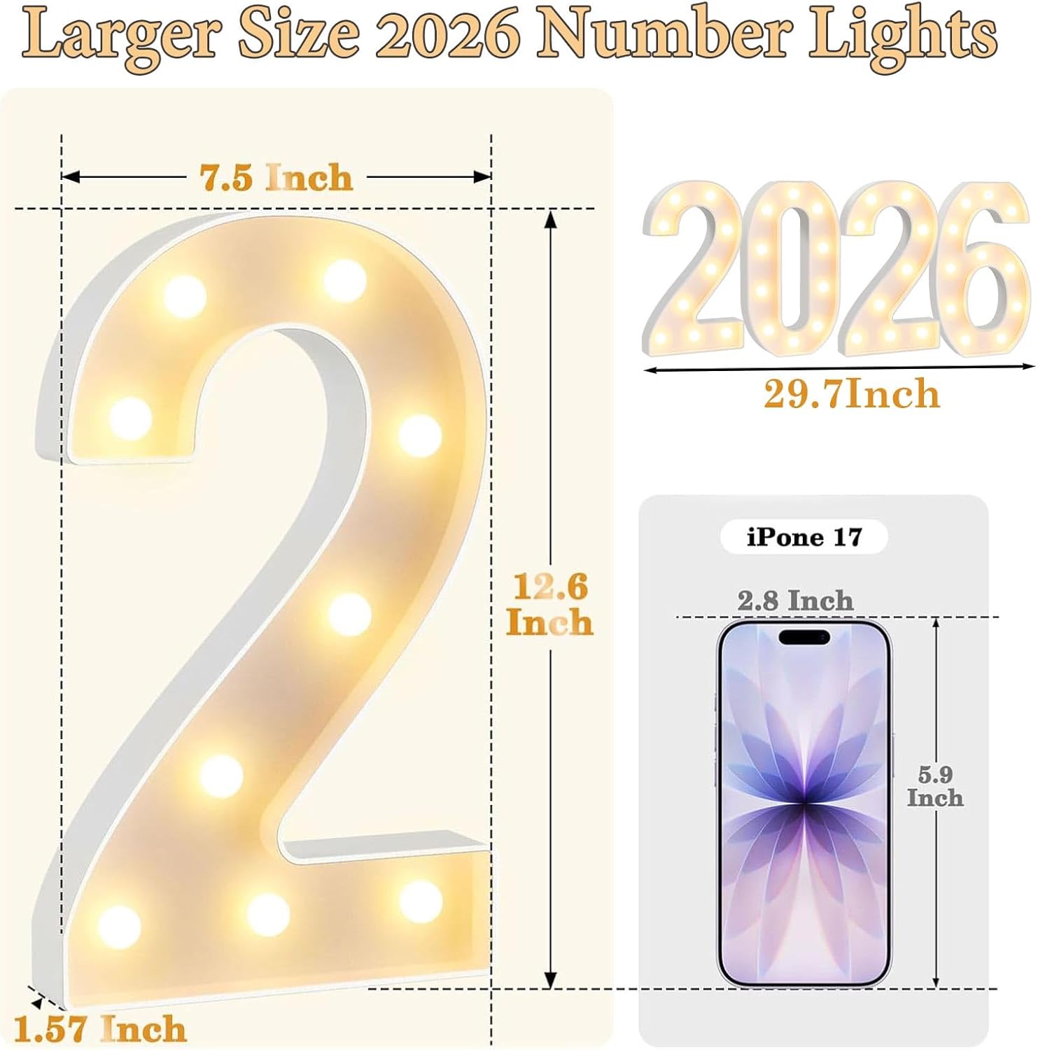 Graduation Decorations 2026, Larger 12.6in Tall 2026 Marquee Light Up Numbers Graduation Party Decor, LED Number Lights Class of 2026 Party Supplies for High School Senior College -Warm White