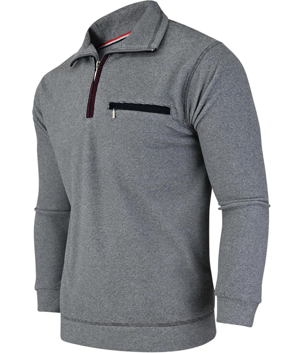 Soltice Herren Langarm Sweatshirt mit Brusttasche, Gestreifter Strickpullover mit Kragen, Meliert, Winter Baumwoll Poloshirt (M bis 3XL)