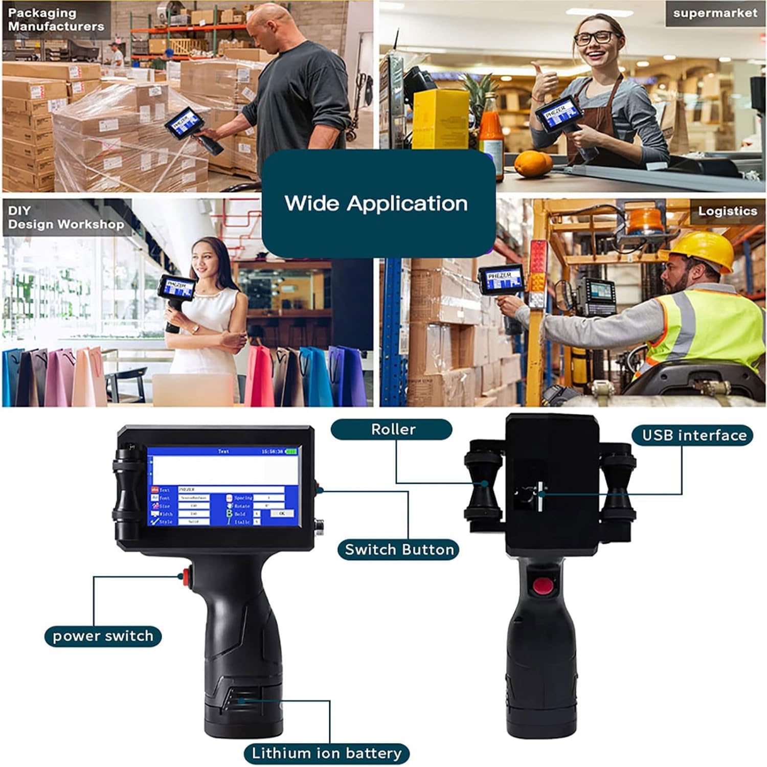 Impresora De Inyección De Tinta Portátil con Pantalla Táctil, Codificador De Inyección De Tinta Portátil con Pantalla Táctil De 4,3 Pulgadas, Compatible con Bluetooth/USB, 600 PPP, para Metal