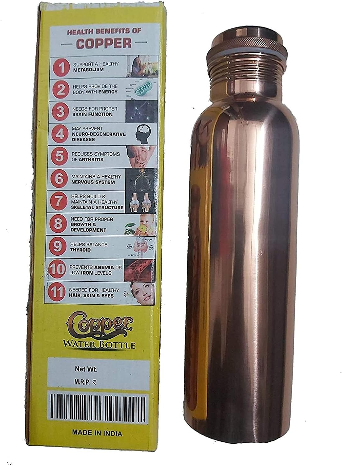 RATNA Copper Bottle Drinkig Water Bottle 100% Copper Bottle Water with Lid Ayurvedic Copper Water Bottle Copper Water Vessel Drink More Water Bottle - Image 5