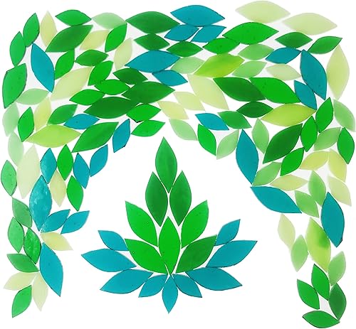 Miniatura 2 de Allazone Azulejos de mosaico, 7.05 oz, azulejos de mosaico de pétalos azules cortados a mano, hojas de flores manchadas, azulejos de vidrio para