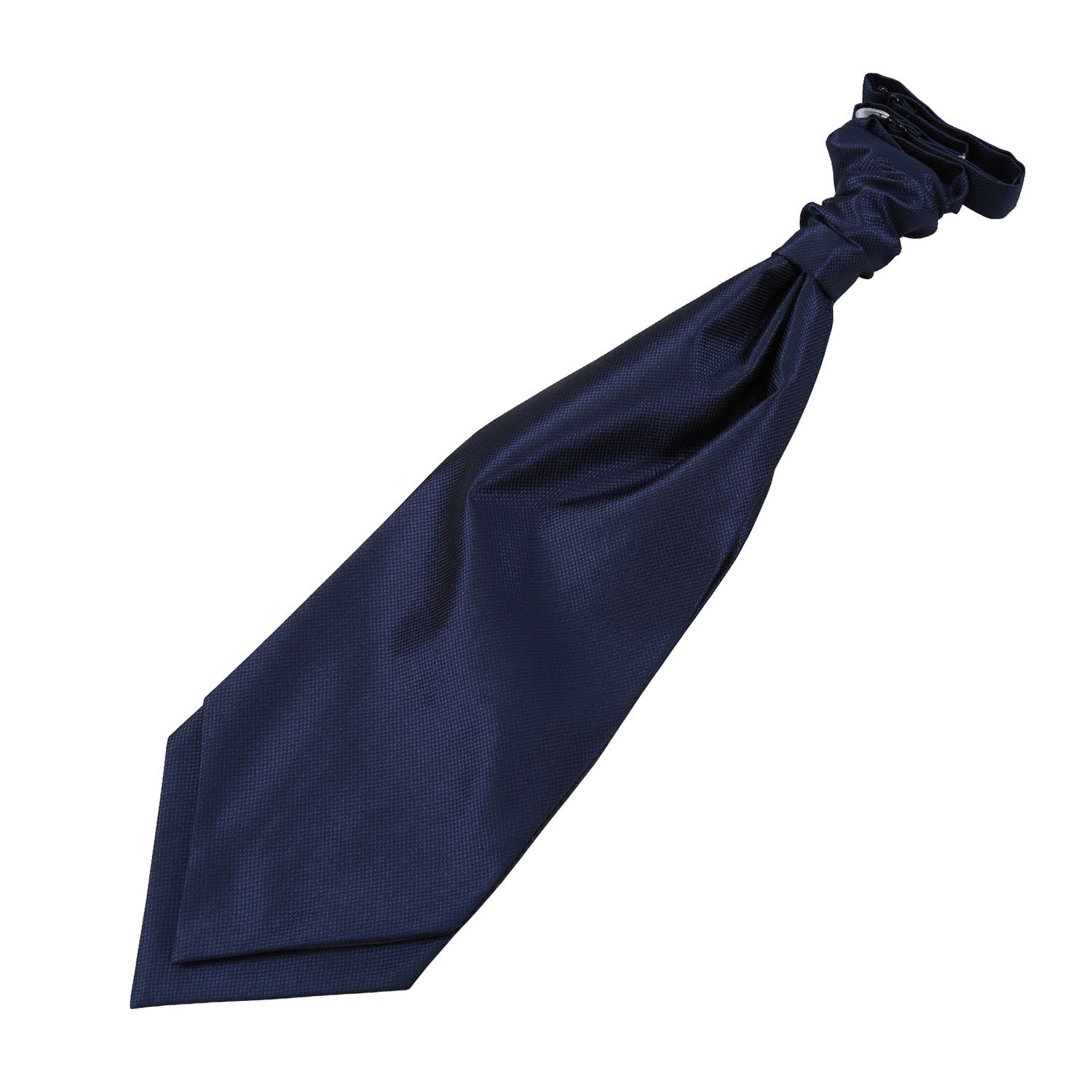 DQT Mens Solid Check Pre-Tied Scrunchie Cravat – Wedding Formal Ruche Ascot Cravat - Navy Blue