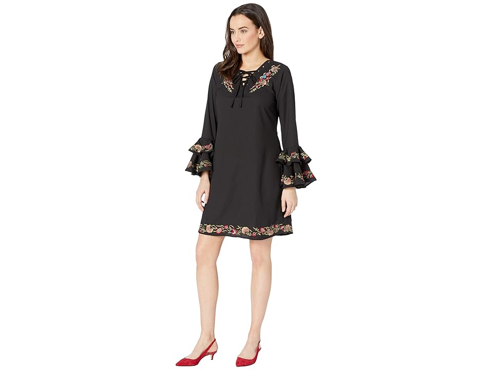 

Scully Patience Embroidered Flirty Sleeve Dress (Black) Women's Dress