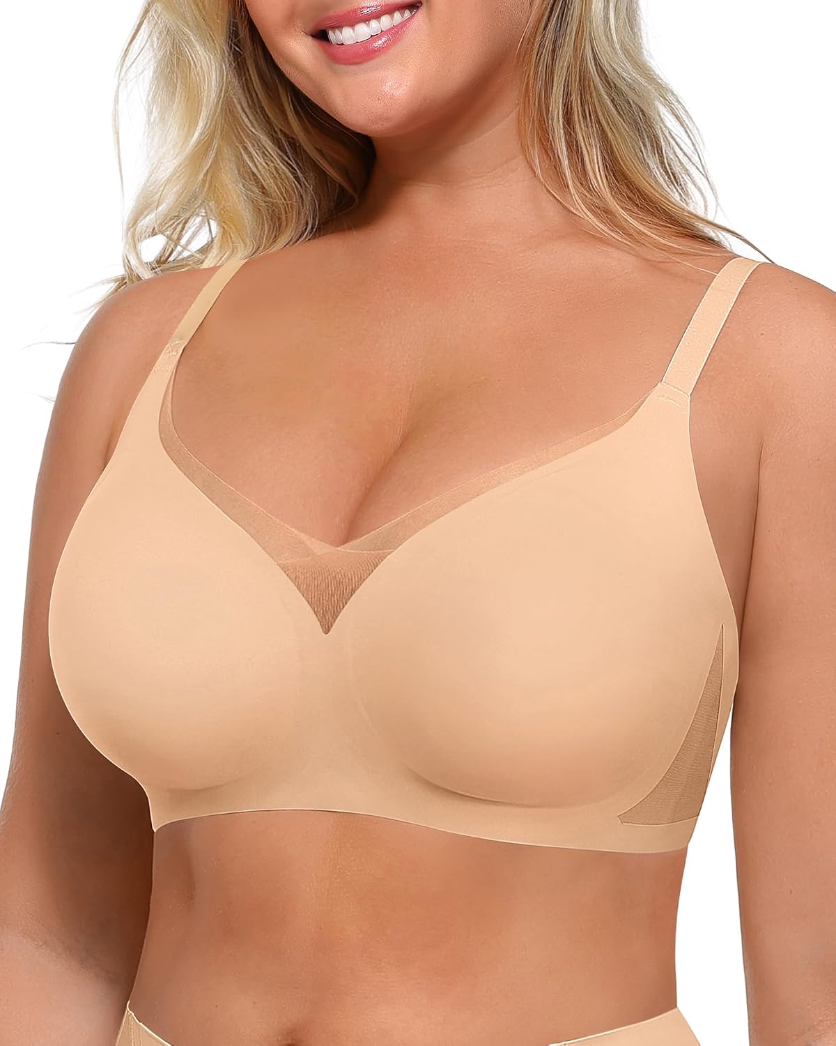SHAPELLX Wireless Bras for Women Comfortable Supportive No Underwire Crossover Bra Soft Back Smoothing Lifting Bra