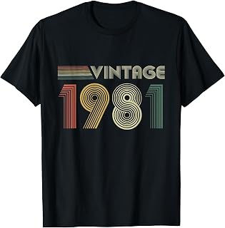 Born In 1981 Tees Vintage 1981 Birthday T-Shirt Black Unisex-Adults Small Regular Fit Cotton, Polyester Short Sleeve V-Neck