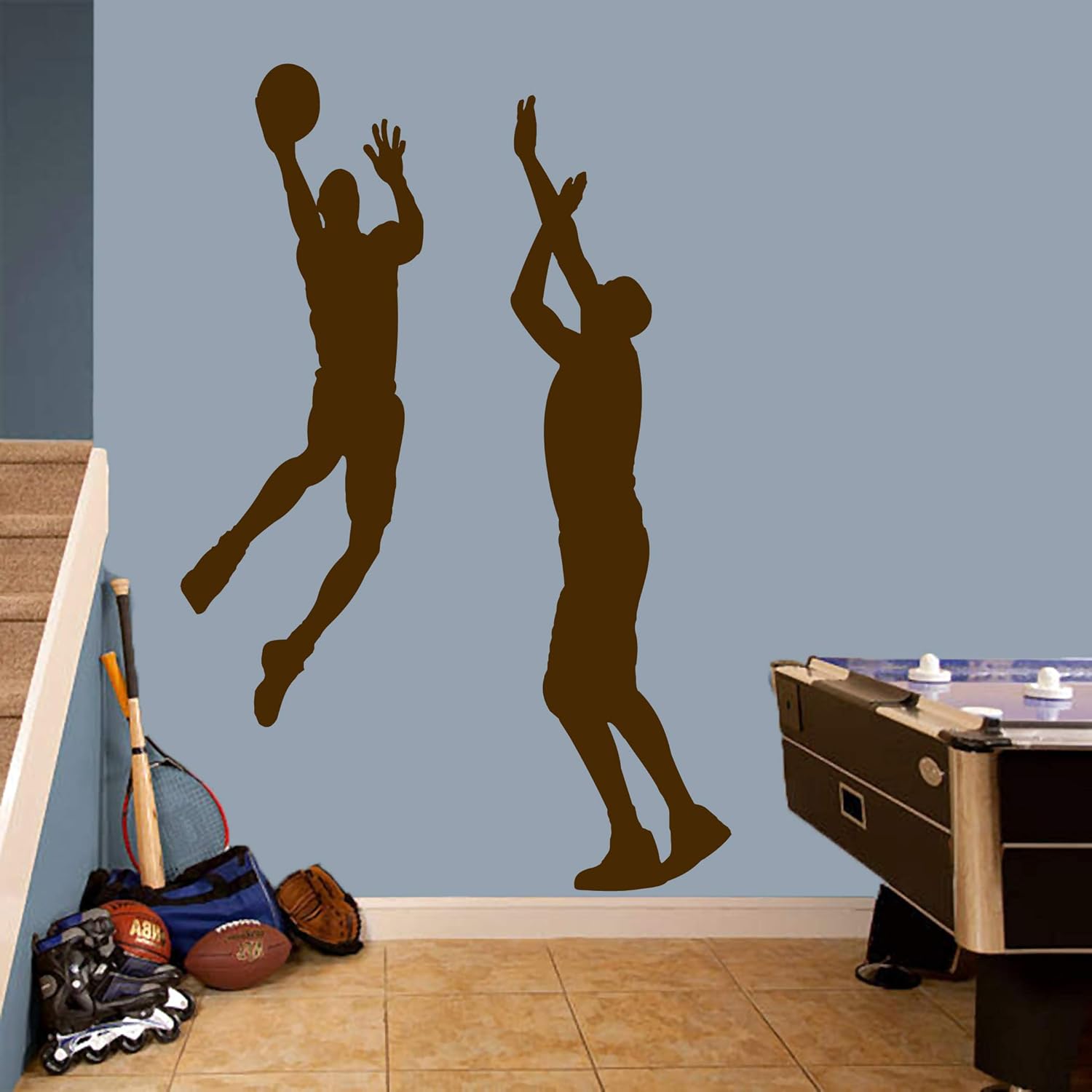 Basketball Players Wall Decal, Players Sports Silhouette Sticker Set for Nursery, Kids and Teens, Bedroom, Man Cave, Den | Large | Hot Pink | Select Your Color