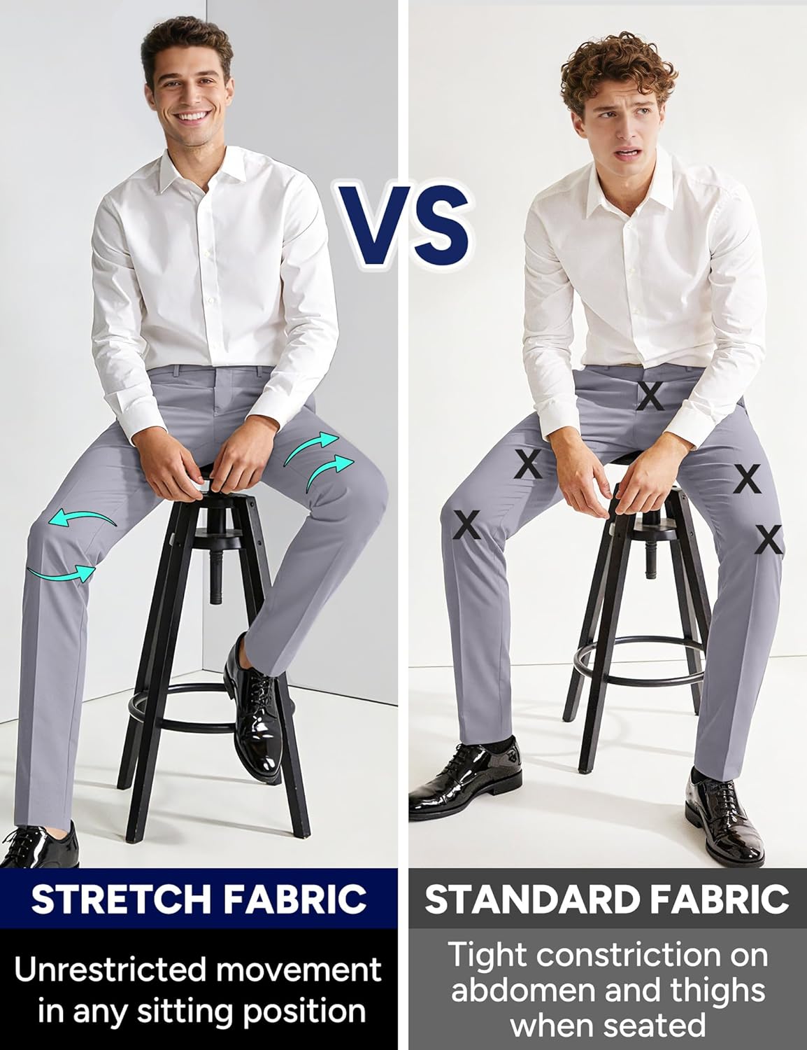 Mens Stretch Dress Pants with Expandable Waist 3 Fits: Slim Fit/Classic Straight/Big & Tall - Image 4