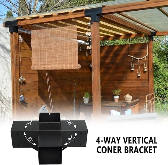 4-Way Right Corner Pergola Brackets Kit,Woodwork Brackets with Post Anchors for 4 x 4(Actual:3.5x3.5) Wood Beams for Patio Pergolas,Gazebos,Log Cabin W/Hardware (4 Pack)...