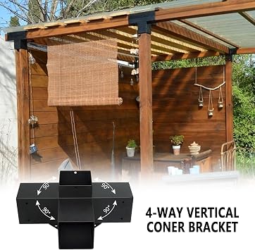4-Way Right Corner Pergola Brackets Kit,Woodwork Brackets with Post Anchors for 4 x 4(Actual:3.5x3.5) Wood Beams for Patio Pergolas,Gazebos,Log Cabin W/Hardware (4 Pack)...