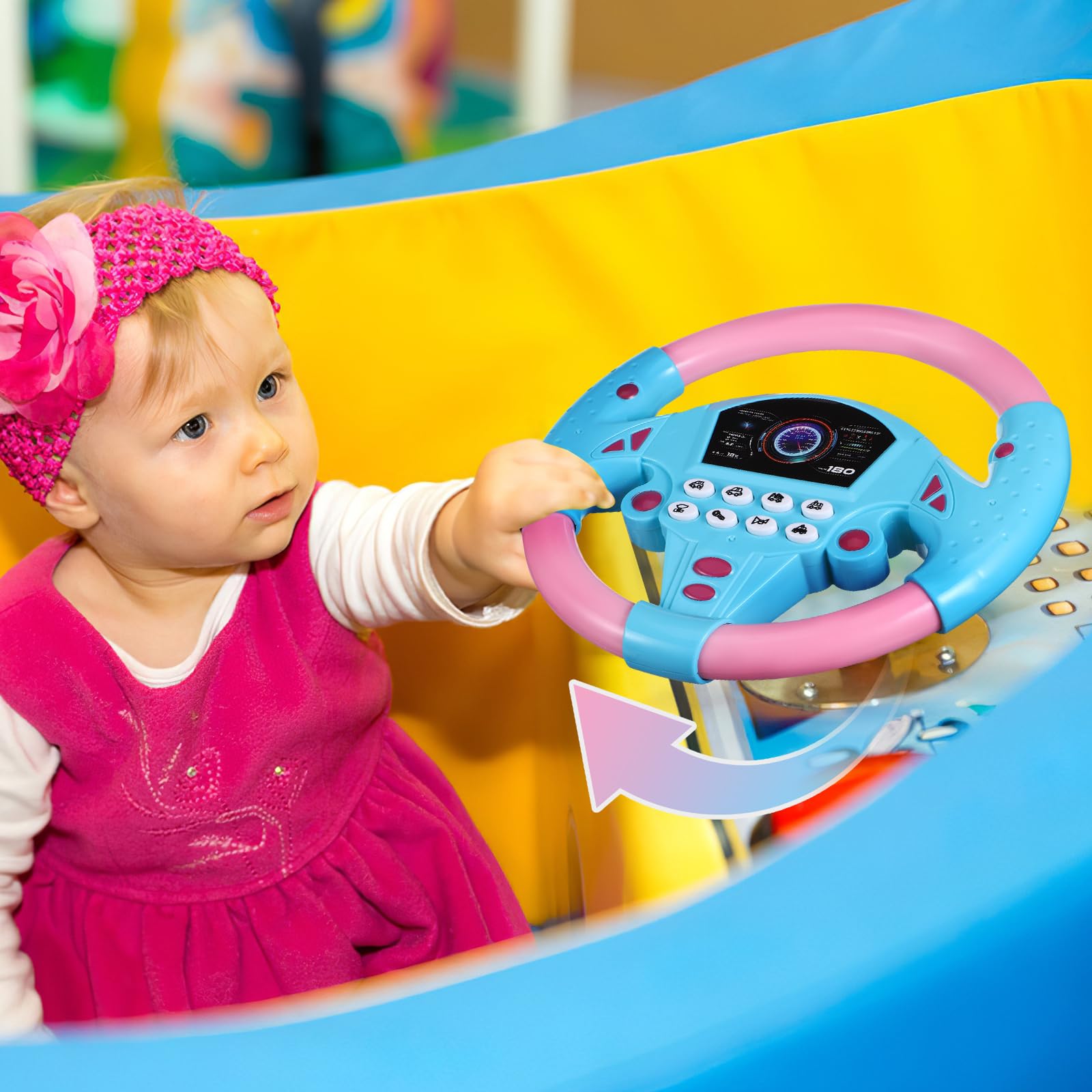Toyvian Kinder Lenkrad Spielzeug mit Licht Sound – 2er Set Interaktives Fahrspielzeug Rücksitz Lernspielzeug für Kleinkinder zur Beschäftigung auf Autofahrten