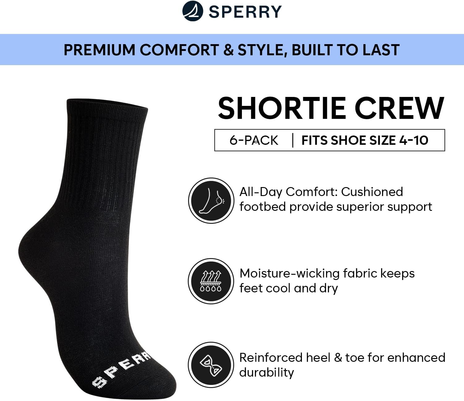 Sperry Women’s 6-Pack Mini Crew Socks – Soft & Breathable Short Crew Socks, High Quarter Socks for All-Day Comfort - Image 3