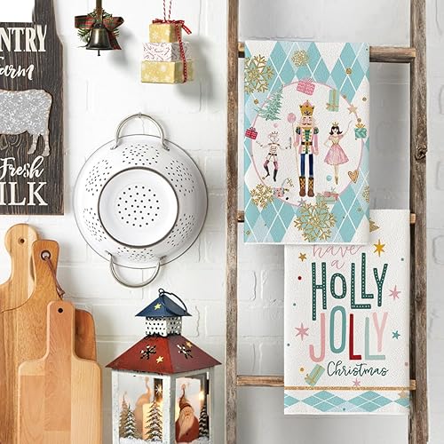 Miniatura 9 de Artoid Mode Juego de 4 toallas de cocina de 18 x 26 pulgadas con diseño de árbol de cascanueces rosados con diseño de árbol de Holly Jolly Merry