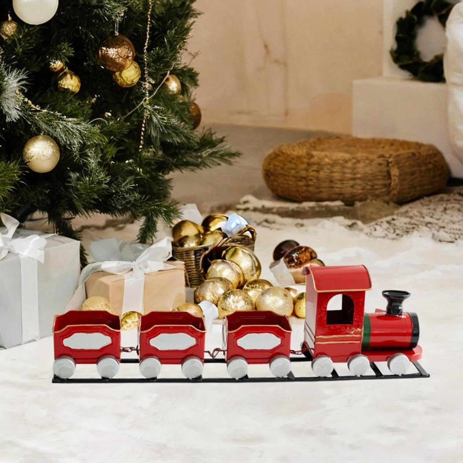 Estatua Navideña Decorativa para Mesa de Navidad Figura de Hierro Artesanal Centro de Mesa Atemporada Adecuada para Decoración de Hogar Fiesta Restaur, Tren pequeño, Individual