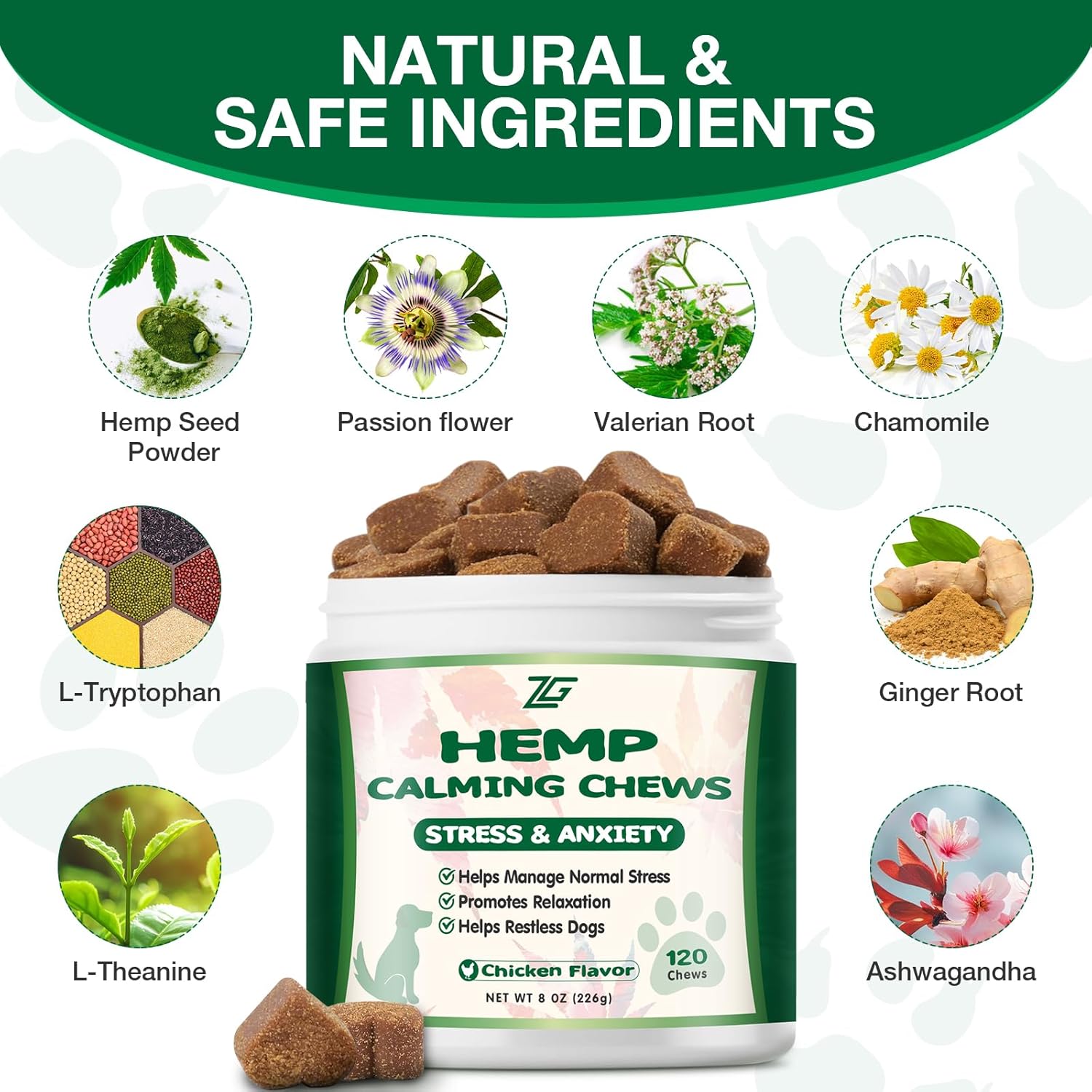 Calming Chews for Dogs - Dog Supplements 120 Soft Chews