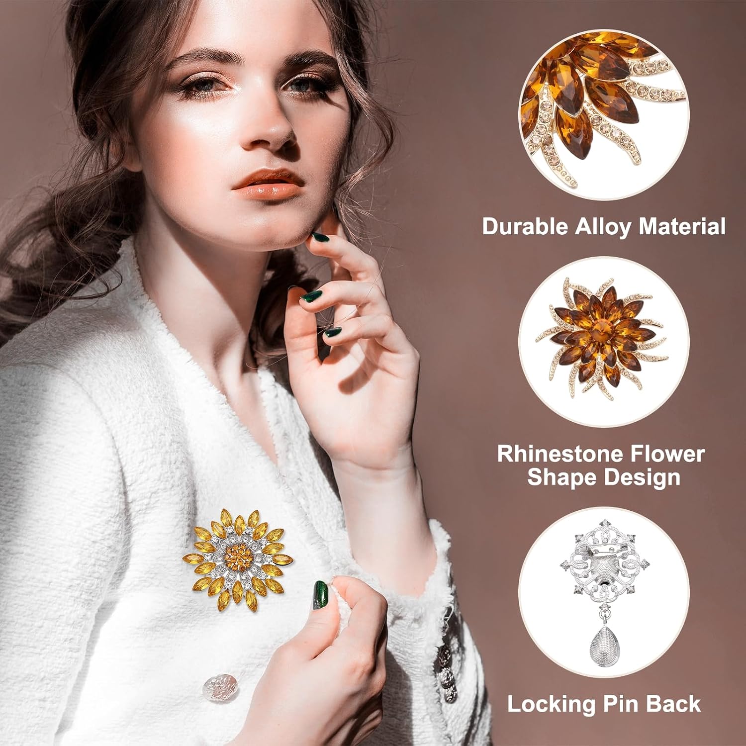 PATIKIL Rhinestone Sunflower Brooch Pins, 4 Style Elegant Crystal Floral Lapel Brooch Pins Lapel Pins Kit for Women Suits Clothes Dress Bouquet Craft Party, Gold/Yellow/Champagne/Black