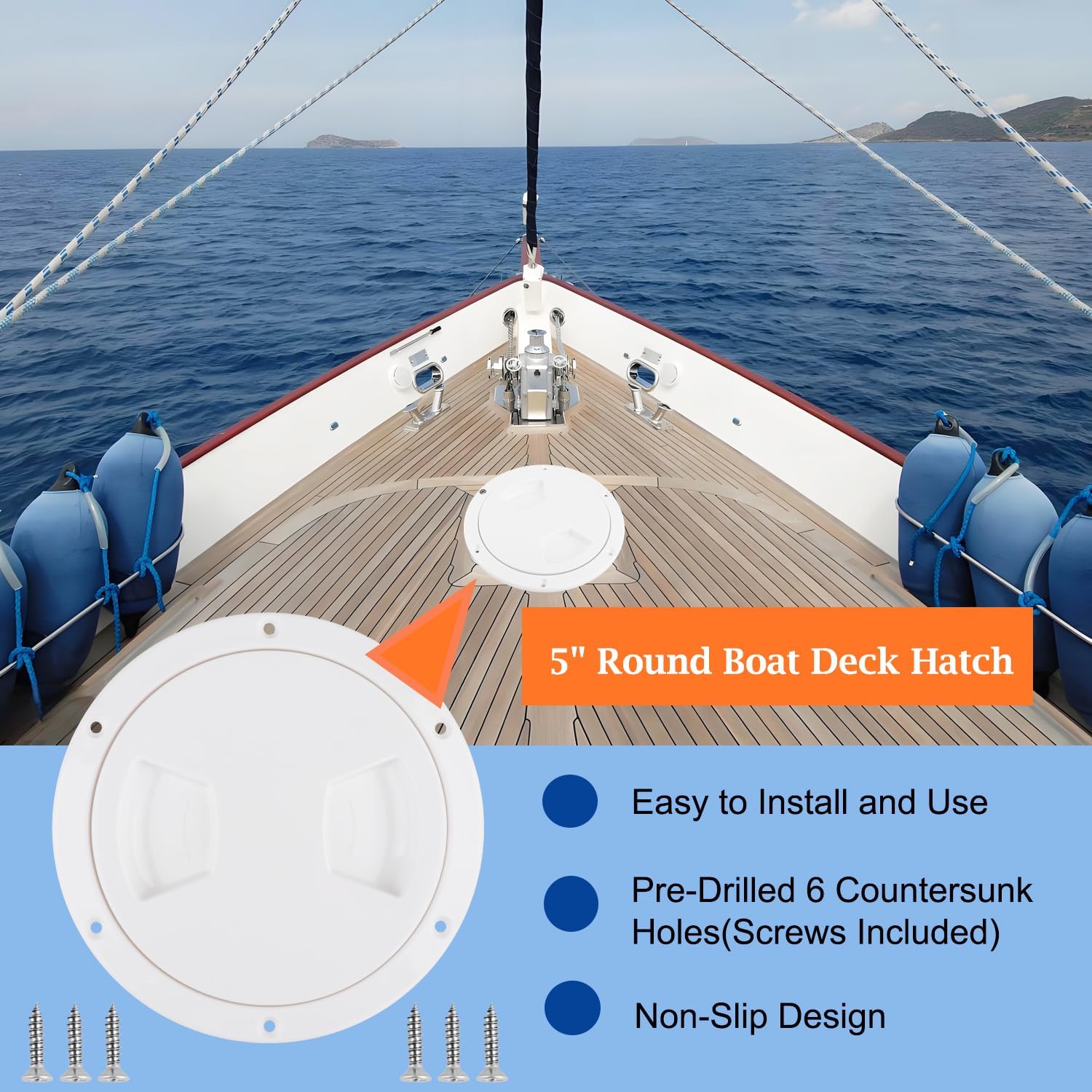5inch Boat Hatch, Round Non Slip Deck Plate Hatch for Boats | Inspection Hatch Marine Access Port Hatch Cover with Screws, Detachable Water Tight Lid Cover for Ships, Marine Boat, Yacht