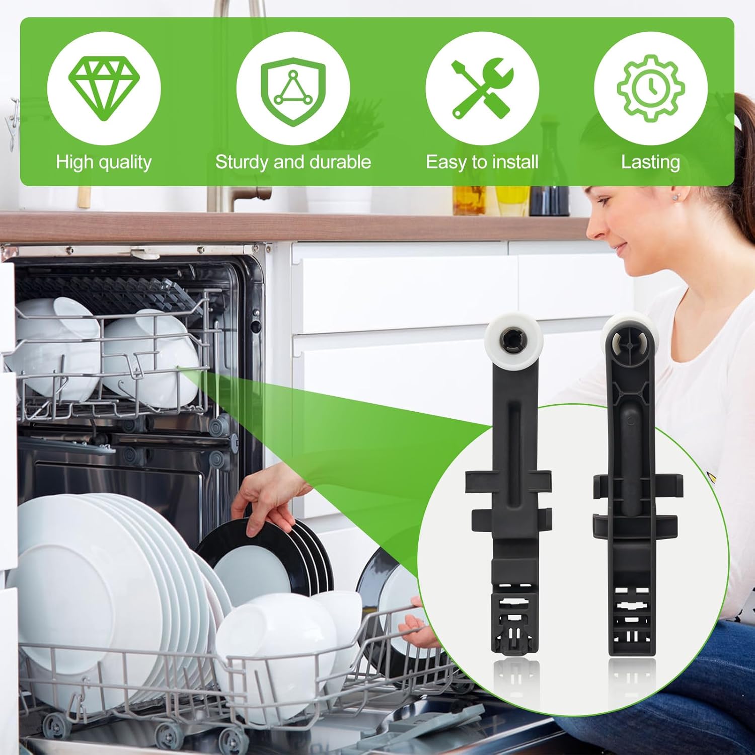 W10571738 Dishwasher Upper Dishrack Adjuster and Wheel Assembly Replacement for Whirlpool Maytag Dishwasher PS11756470, WPW10571738,AP6023130, 3449627 (4pack)