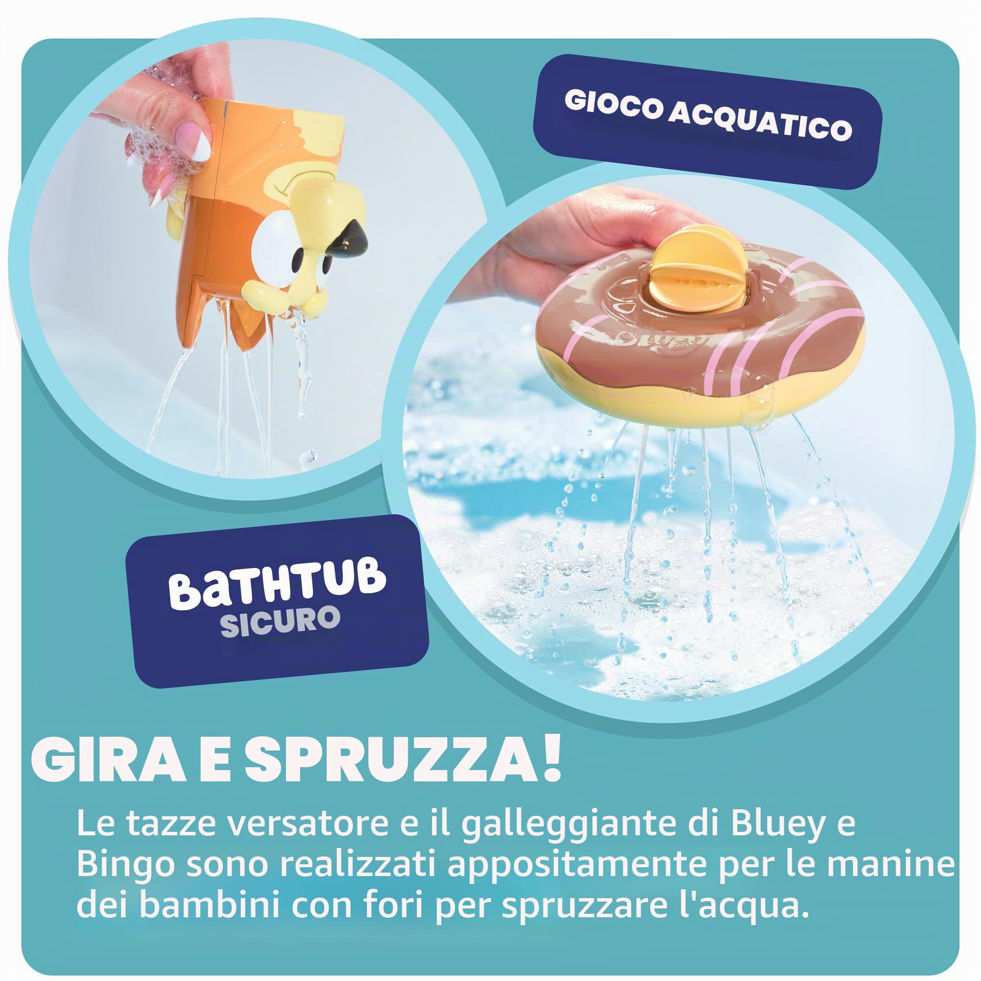 Tomy Toomies - Giocattolo da Bagno Bluey e Bingo in Boa Set di 2 | Boe Con Ruote ad Acqua | Giocattoli Con Licenza Ufficiale | Per Bambini da 18 Mesi