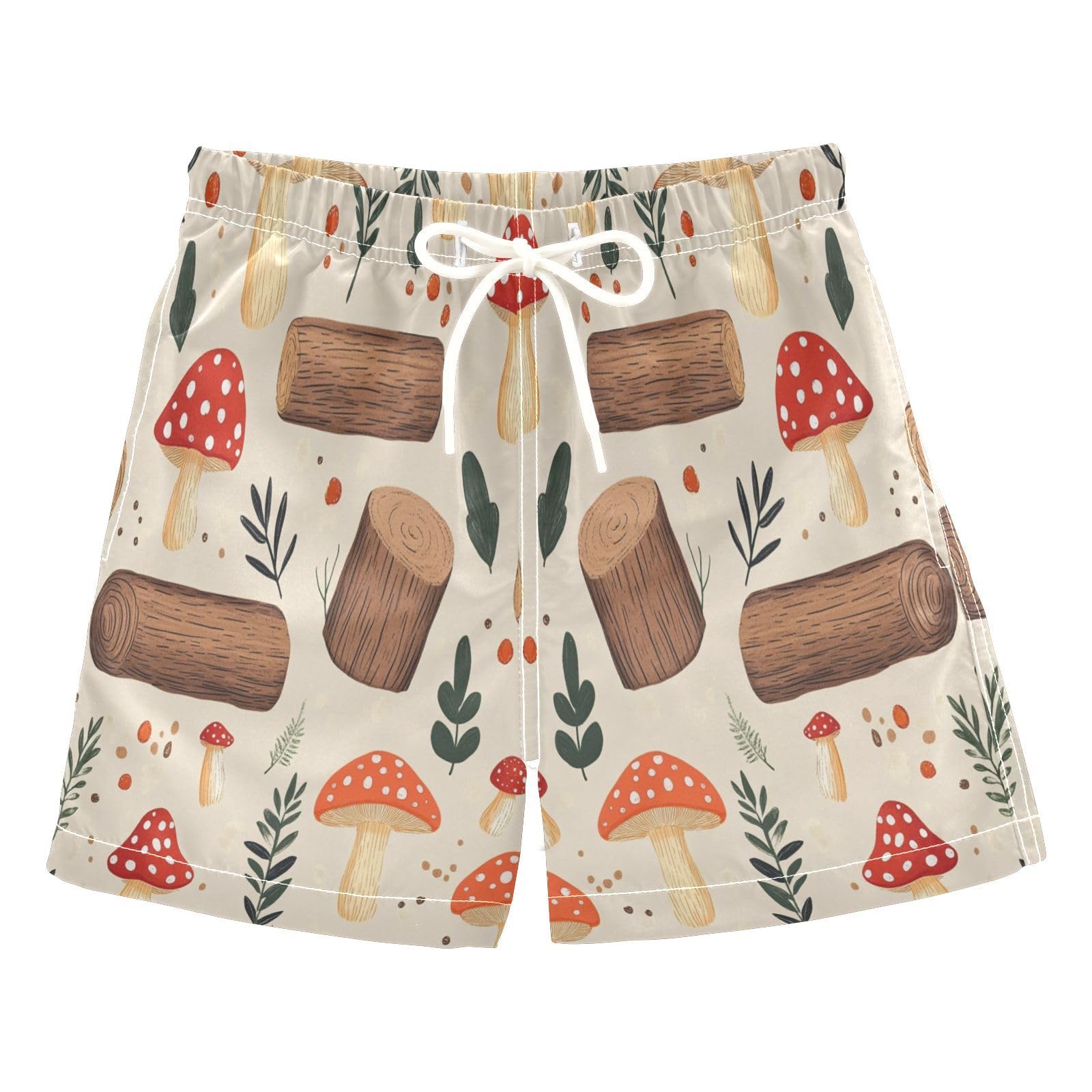 Jucciaco Boys Swim Trunk Mushroom Wood Leaves Beach Board Shorts Teen Swimwear