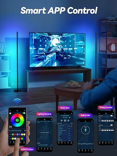Miniatura 6 de Lámpara de pie de esquina, lámpara de esquina LED con aplicación y control remoto, RGBICW 16 millones de colores DIY y más de 68 escenas,