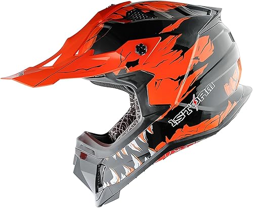 Miniatura 9 de 1Storm - Casco de motocross para adultos ATV Dirt Bike BMX MX, estilo pista de montaña en descenso JH601 conjunto de casco naranja dinosaurio +