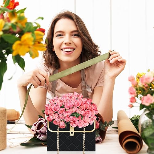 Miniatura 4 de Whaline 12 bolsas de papel de flores con cadena de metal, cubo de almacenamiento, bolsa de floristería, bolsa de mano, cesta de envoltura de ramo de