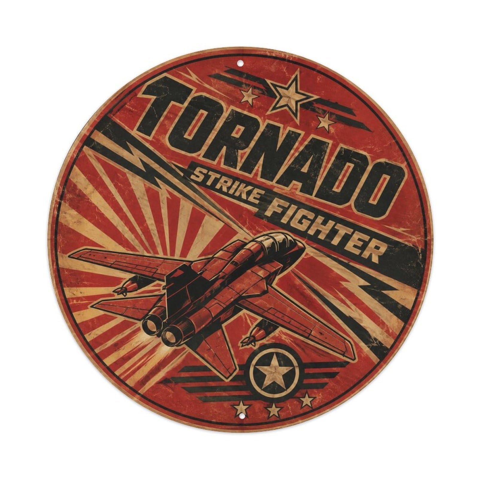 Cold War Military Tornado Multirole Strike Fighter Jet Metal Tin Sign Plaque Wall Decor for Cafe, Man Cave, Club Bar, Office, Home Garden Round Metal Poster 8x8Inch