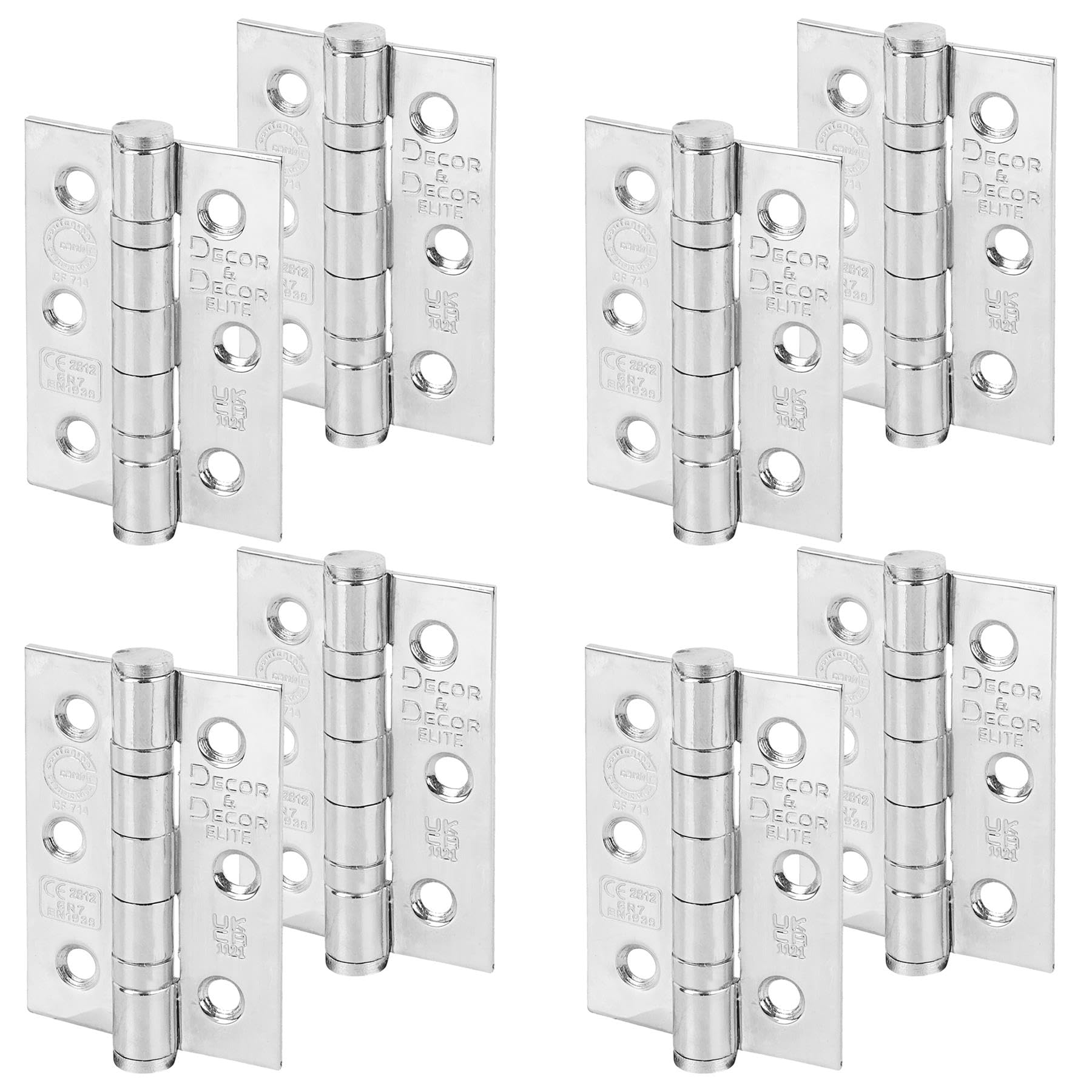Decoranddecor Polished Chrome Door Hinges Internal - Fire Rated - 3Inc / 76Mm - Ball Bearing - Steel - 4 Pairs