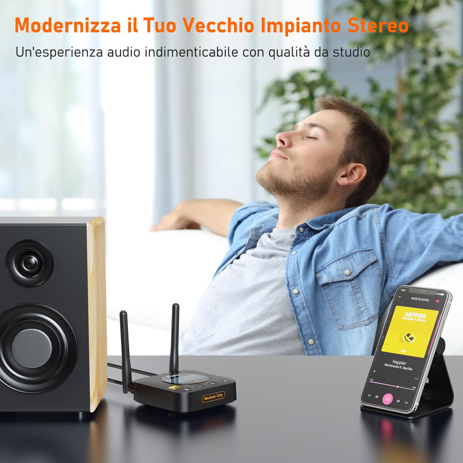 1Mii B06Pro+ Ricevitore Bluetooth HiFi, Adattatore Audio Wireless Bluetooth 5.1 Hi-Res LDAC per Stereo, Aptx HD& Bassa Latenza, con Uscita Ottica/AUX, Controllo del Volume, Display LCD, Lungo Raggio