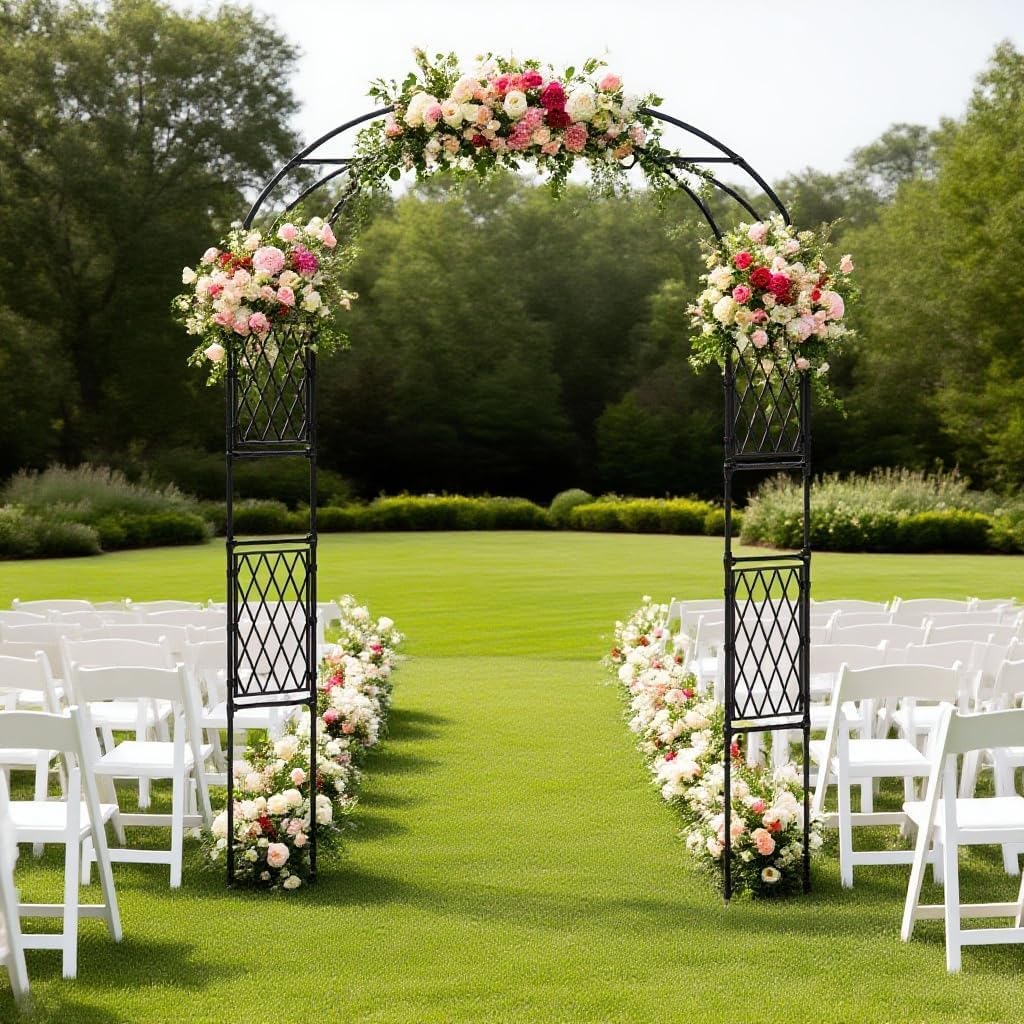 Garvee Pergola Giardino Metallo Arco a Traliccio Piante Rampicanti Decorativo Matrimoni Resistente Alle Intemperie Robusta Struttura Ferro, Nero Esterni Per Patio Vialetto Festa Evento