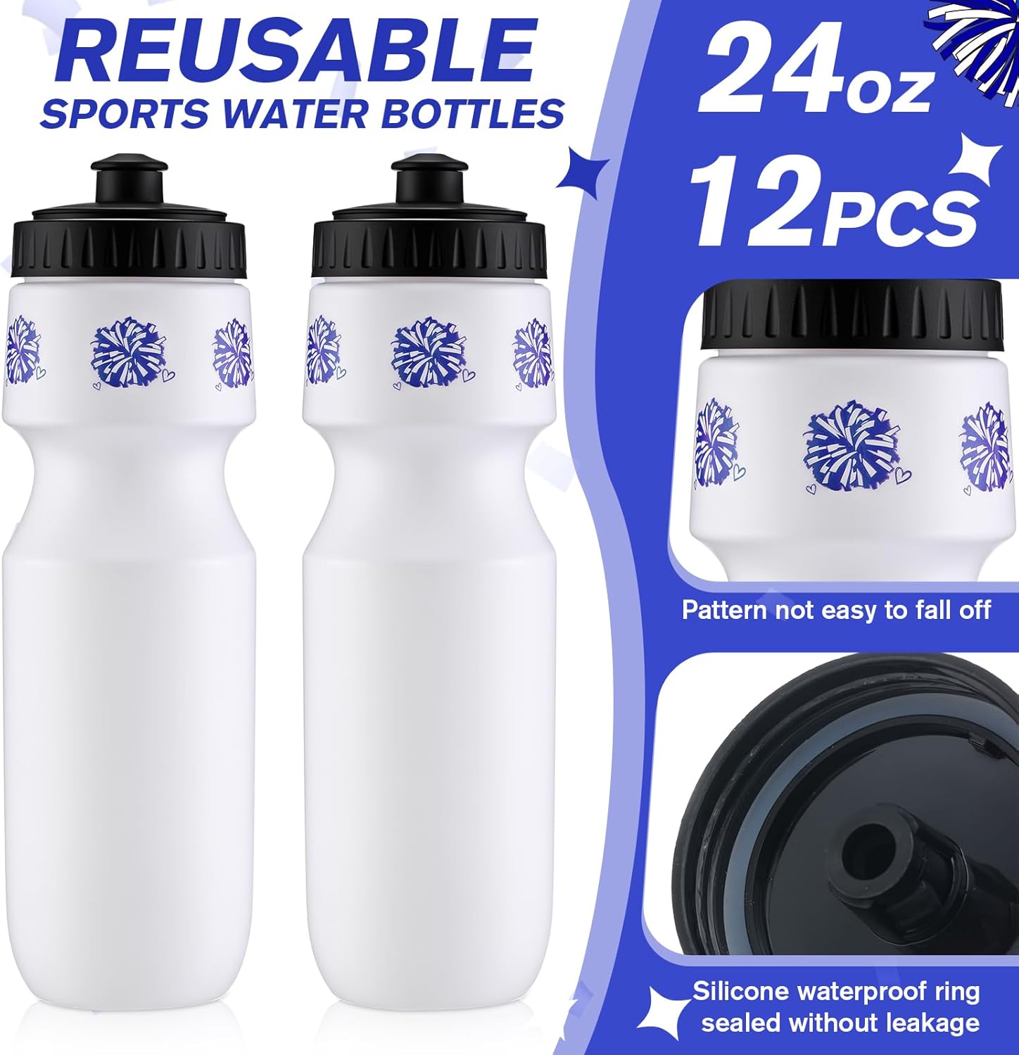 Talltalk 6 Pack Cheerleader Gift Bulk Cheer Water Bottles Cheerleading Plastic Squeeze Sports Tumbler Cups with Pull Top Cap Reusable for Cheer Sports Party Favors Team Gifts Bags Fillers(Blue)