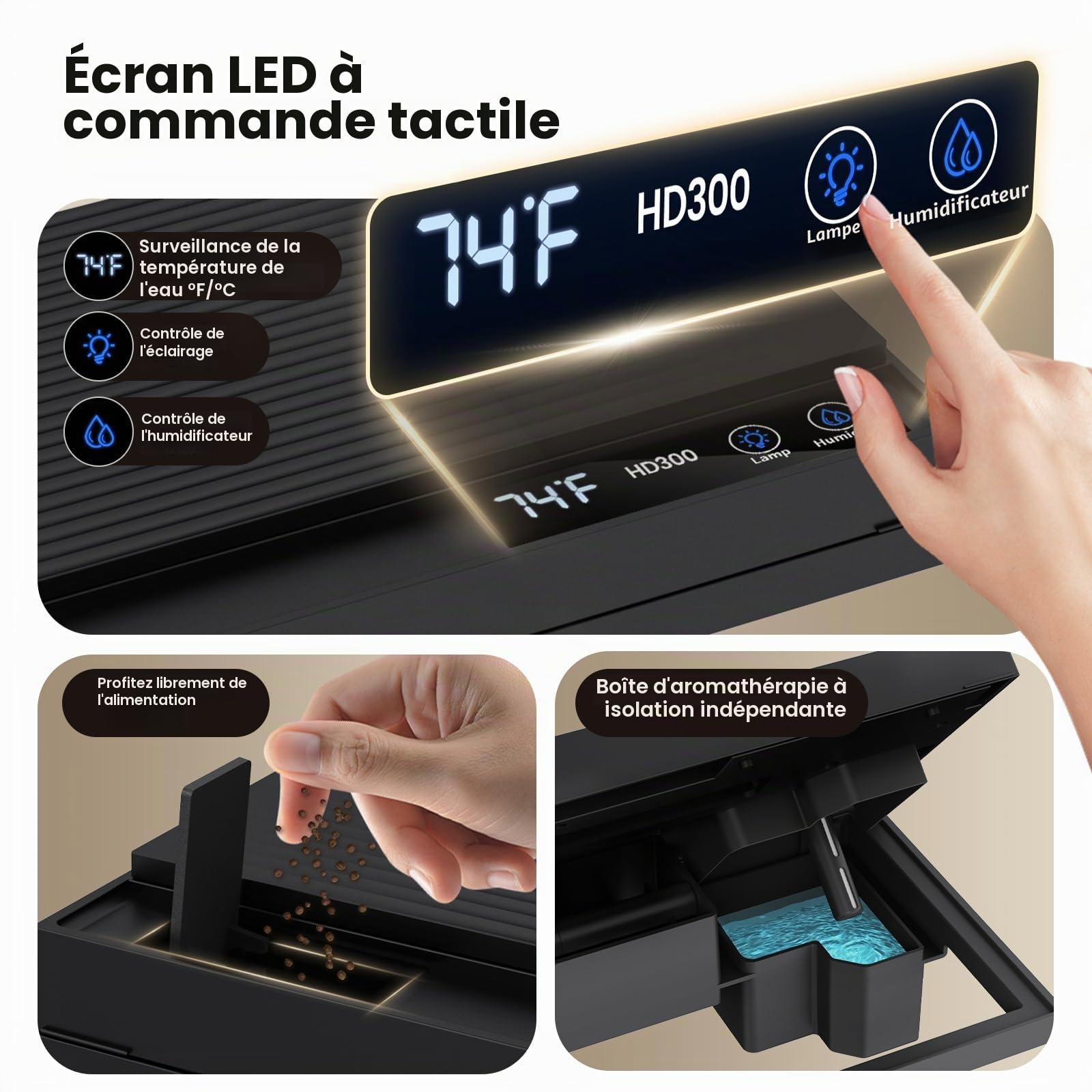 fishkeeper Nano aquarium set complet, mini aquarium de 9 l de démarrage avec LED, pompe et filtre autonettoyants 4-en-1 pour aquariums intelligents, petit set d'aquarium complet avec aromathérapie