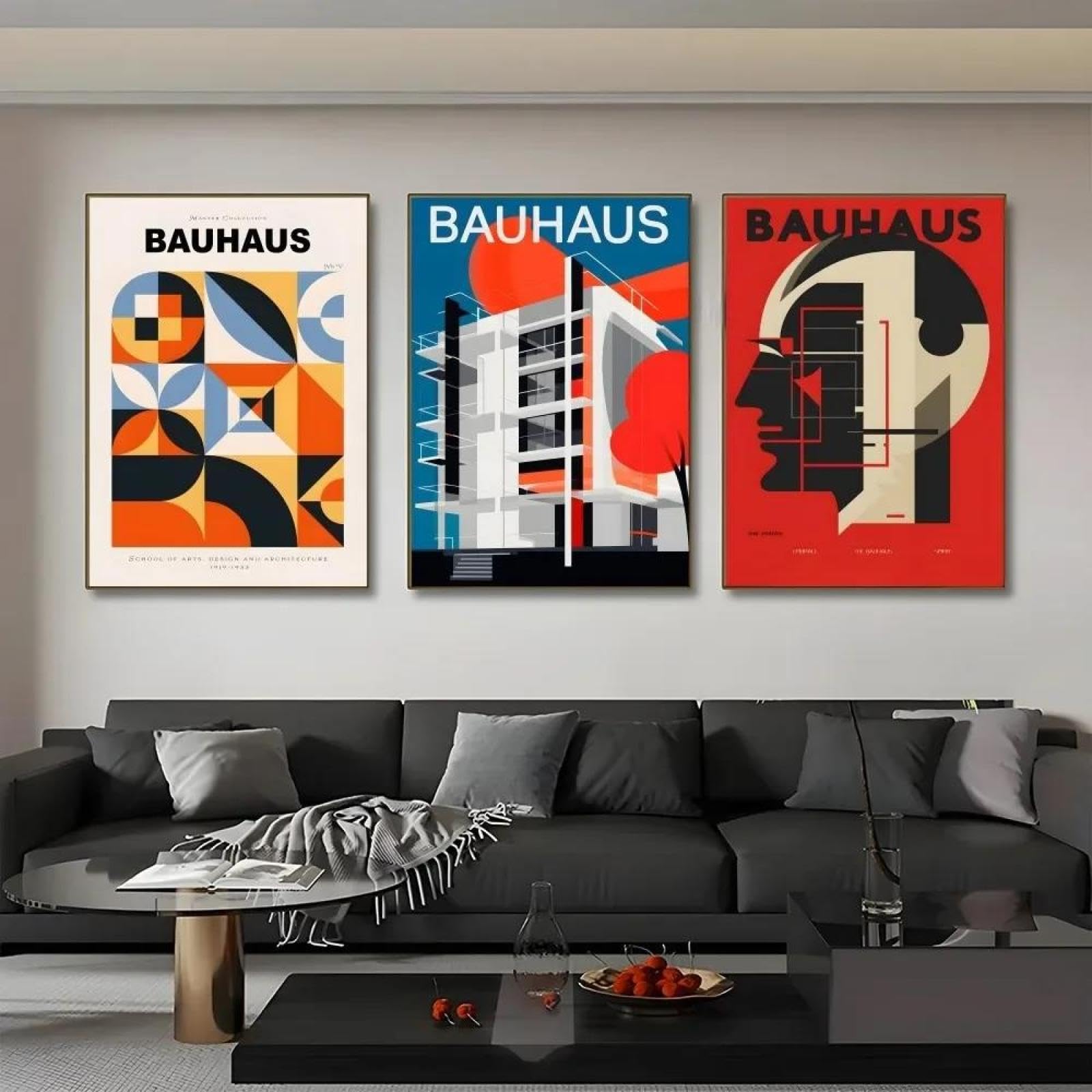 Baibexing Abstract Bauhaus Geometric Poster Prints Wall Art Canvas Painting For Living Room Home Decor 60X80cmx3pcs Unframed