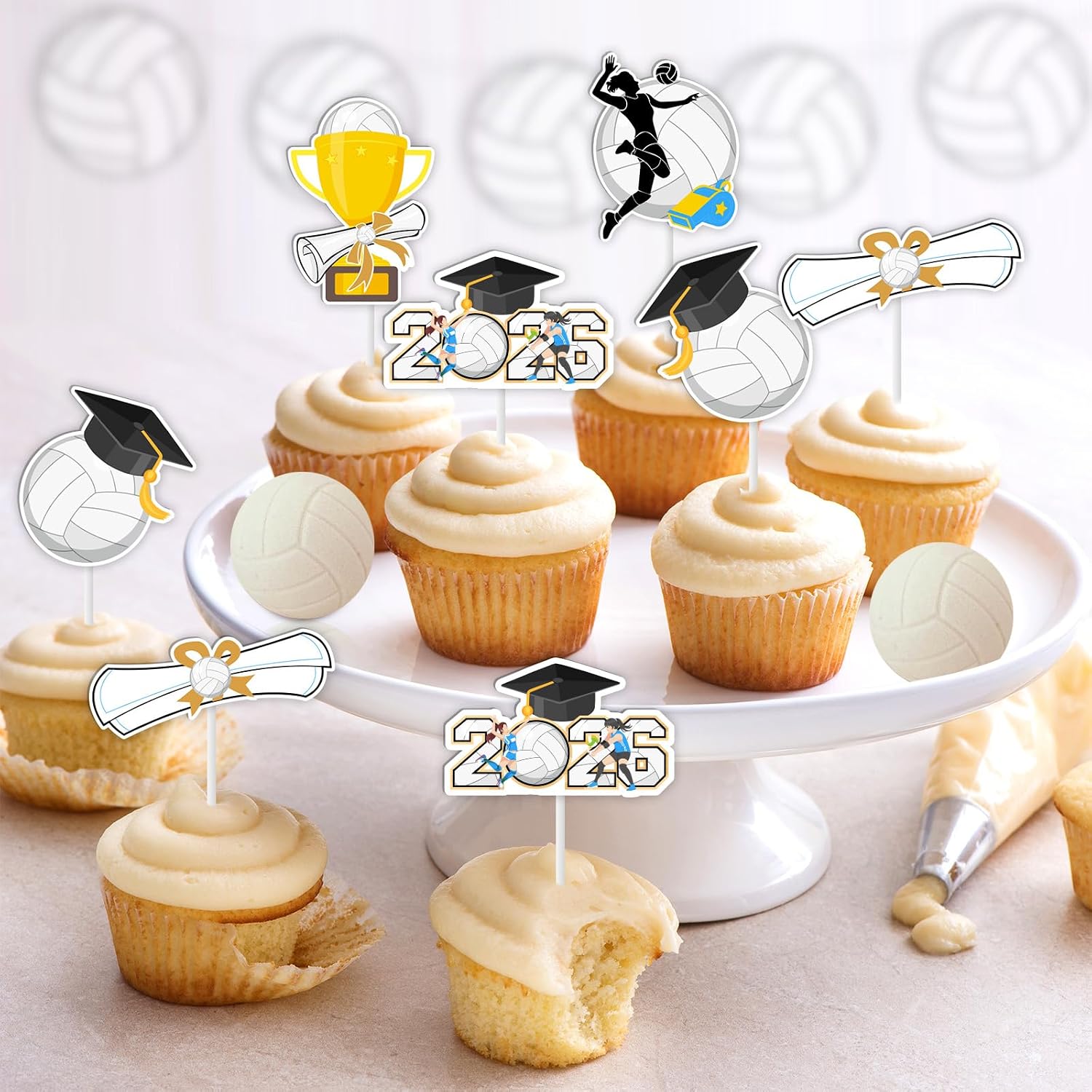 Volleyball Graduation Party Decoration Volleyball Cupcake Toppers 36Pcs Congrats Grad Party I'm Done Party Decor Congrats Class of 2026 Sports Grad Classroom Decor for Volleyballs Celebration