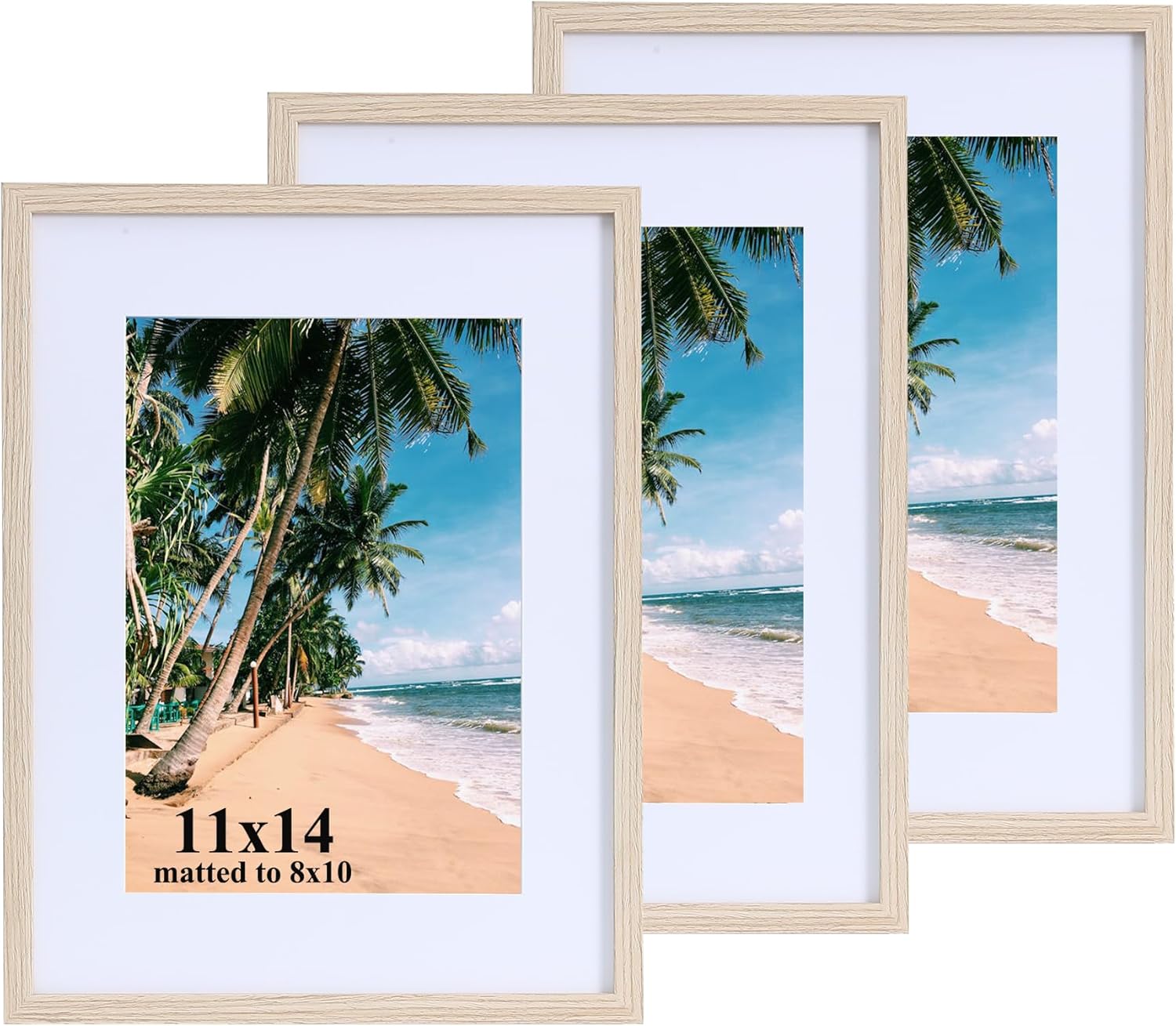 LYYYXGYP 11x14 Picture Frame Wood Grain Beige Display Photos 8x10 with Mat or 11 x 14 Without Mat Wall Hanging Poster Frame Set of 3