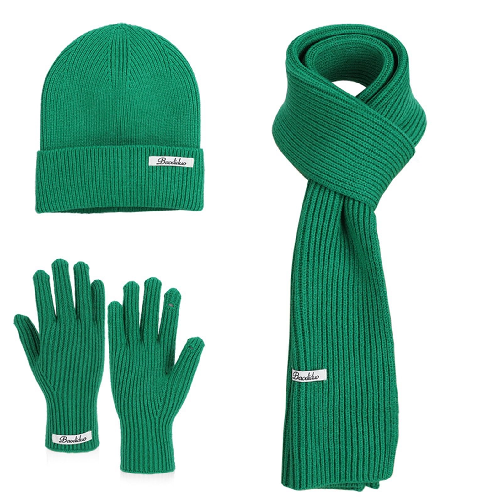 IRIRI Women's Winter Beanie Scarf Gloves Set - Thermal Knit Trio with Touchscreen Gloves, Unisex Cold-Weather Accessories(Green)